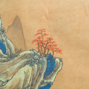 D'après Qiu Ying (1494 - 1552), encre et couleurs sur papier: 'Paysage montagneux', 19/20ème — photo 3