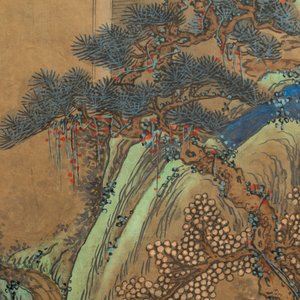 D'après Qiu Ying (1494 - 1552), encre et couleurs sur papier: 'Paysage montagneux', 19/20ème — photo 5