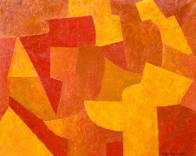 D'après Serge Poliakoff (1900-1969): Composition jaune rouge orange, huile sur toile