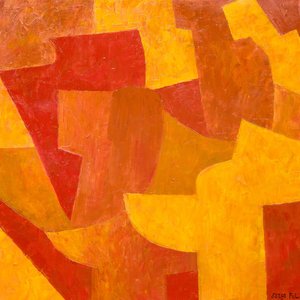 D'après Serge Poliakoff (1900-1969): Composition jaune rouge orange, huile sur toile — photo 1