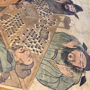 D'après You Qiu (ca. 1525-1580), estampe rehaussé d'encre et couleurs: 'Quatre joueurs de mahjong', 20ème — photo 14