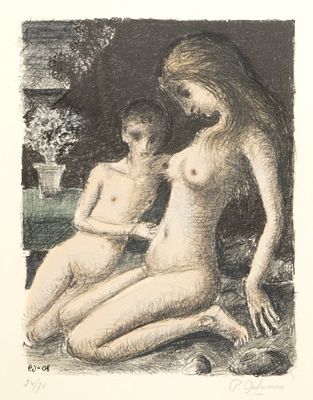 Delvaux, Paul (België, 1897-1994), L'azalée bleue, Litho op Arches papier, gedat. 1969