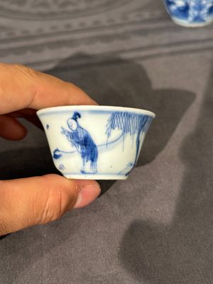Dertien Chinese blauw-witte schotels en twaalf koppen met figuratief decor, Kangxi/Yongzheng — foto 7