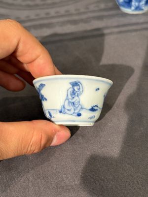Dertien Chinese blauw-witte schotels en twaalf koppen met figuratief decor, Kangxi/Yongzheng — foto 8