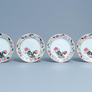 Dertien Chinese famille rose borden met bianco-sopra-bianco decor, Qianlong — foto 2