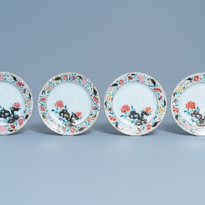 Dertien Chinese famille rose borden met bianco-sopra-bianco decor, Qianlong — foto 4