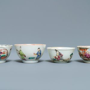 Dertien Chinese famille rose koppen en elf schotels met mandarijns decor, Qianlong — foto 12