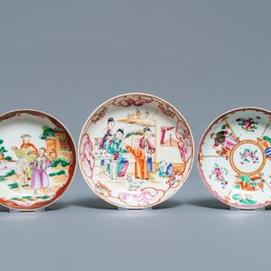Dertien Chinese famille rose koppen en elf schotels met mandarijns decor, Qianlong — foto 4