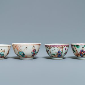 Dertien Chinese famille rose koppen en elf schotels met mandarijns decor, Qianlong — foto 9