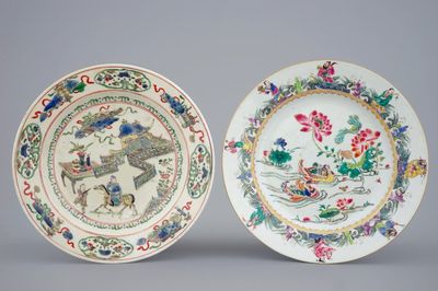 Deux assiettes en porcelaine de Chine famille verte et rose, Kangxi/Yongzheng