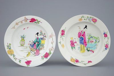 Deux assiettes raffinées en porcelaine de Chine famille rose, Yongzheng, 1723-1735