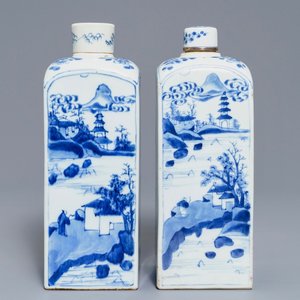 Deux boîtes à thé couvertes en porcelaine de Chine bleu et blanc, Kangxi — photo 1