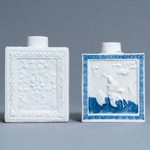 Deux boîtes à thé en porcelaine blanc de Chine et en bleu et blanc, 19ème — photo 2