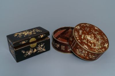 Deux boîtes couvertes en bois incrusté de nacre, Chine pour le Vietnam, 19ème