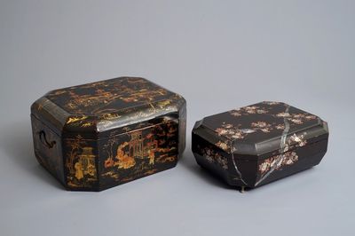 Deux boîtes couvertes en laque de Chine, 19/20ème