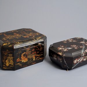 Deux boîtes couvertes en laque de Chine, 19/20ème — photo 1