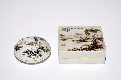 Deux boîtes couvertes en porcelaine de Chine qianjiang cai, 19/20èm