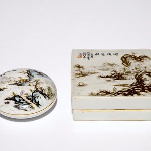Deux boîtes couvertes en porcelaine de Chine qianjiang cai, 19/20èm — photo 1