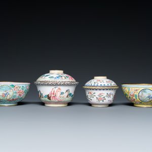 Deux bols couverts avec leurs supports et deux bols en émaux de Canton, Chine, 18/19ème — photo 5