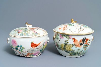 Deux bols couverts en porcelaine de Chine qianjiang cai, 19/20ème