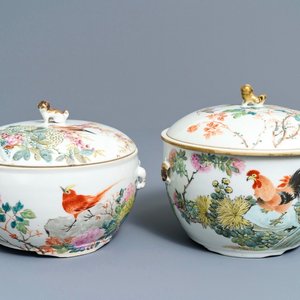 Deux bols couverts en porcelaine de Chine qianjiang cai, 19/20ème — photo 1