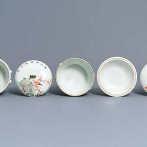 Deux bols couverts en porcelaine de Chine qianjiang cai, 19/20ème — photo 7
