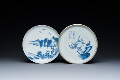 Deux coupes en porcelaine de Chine 'Bleu de Hue' pour le Vietnam, marque de Ngoan Ngoc et marque de sceau, 19ème