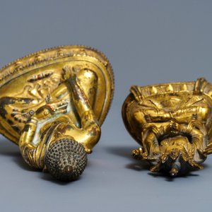 Deux figures de Bouddha Shakyamuni et d' Avalokitesvara en bronze doré, Sino-Tibet, 18/19ème — photo 7