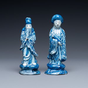 Deux figures de chinois en faïence de Delft en bleu et blanc, 1er quart du 18ème — photo 1