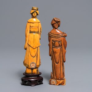 Deux figures de courtisanes en ivoire sculpté, Chine, Ming — photo 3