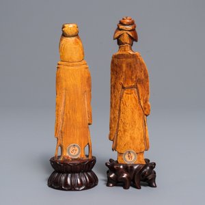Deux figures de courtisanes en ivoire sculpté, Chine, Ming — photo 3