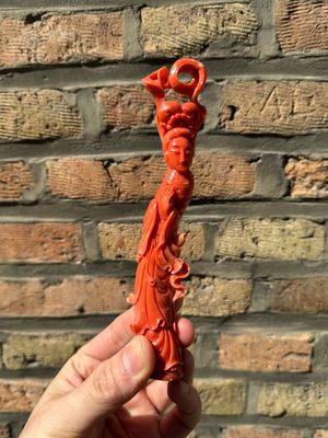 Deux figures de déesses en corail rouge, Chine, 19/20ème — photo 1