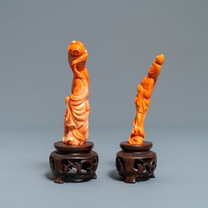 Deux figures de femmes en corail rouge, Chine, 19/20ème — photo 2