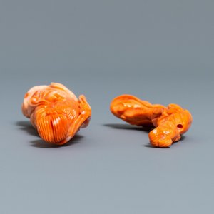 Deux figures de femmes en corail rouge, Chine, 19/20ème — photo 5