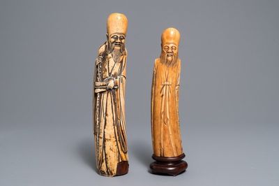 Deux figures de Shou Lao en ivoire sculpté, Chine, 17/18ème