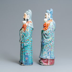 Deux figures d'immortels en porcelaine de Chine famille rose, 19/20ème — photo 5