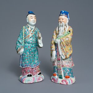 Deux figures d'immortels en porcelaine de Chine famille rose, 19/20ème — photo 1