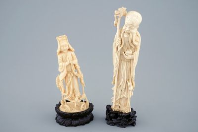 Deux figures en ivoire sculpté de Shou Lao et Guanyin, Chine, vers 1900
