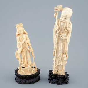 Deux figures en ivoire sculpté de Shou Lao et Guanyin, Chine, vers 1900 — photo 1