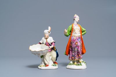 Deux figures orientalistes en porcelaine polychrome, Meissen et Samson, 18/19ème