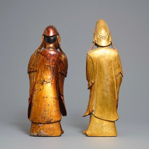 Deux grandes figures de Guanyin en bois doré et laqué, Chine, 18/19ème — photo 4