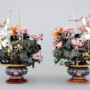 Deux grands groupes floraux en jade, pierres dures et cloisonné, début du 20ème — photo 3