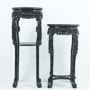 Deux grands socles chinois en bois sculpté et marbre, 19ème — photo 4