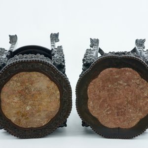 Deux grands socles chinois en bois sculpté et marbre, 19ème — photo 6