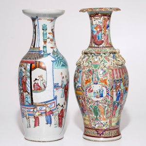 Deux grands vases en porcelaine de Chine famille rose et de Canton, 19ème — photo 4