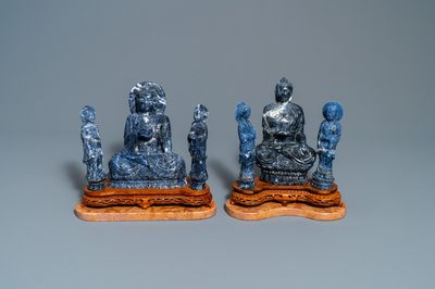 Deux groupes en lapis lazuli sculpté, Chine, 20ème