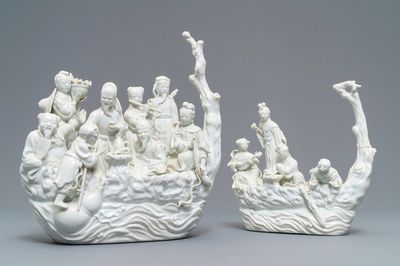 Deux groupes en porcelaine blanc de Chine de Dehua, 19ème