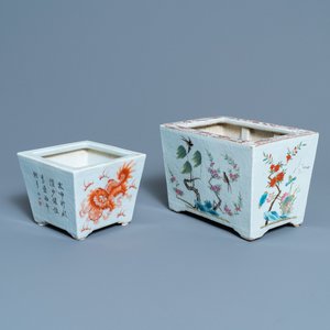 Deux jardinières en porcelaine de Chine famille rose et en rouge de fer, 19ème — photo 1