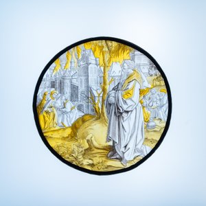 Deux médaillons en verre peint à décor du 'Jugement dernier' &' Abraham voit Sodome en flammes', Pays-Bas méridionaux, probablement 19ème — photo 5