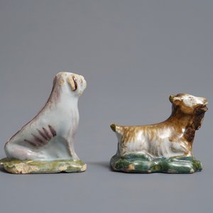 Deux miniatures d'un chien et d'une chèvre en faïence polychrome de Delft, 18ème — photo 4